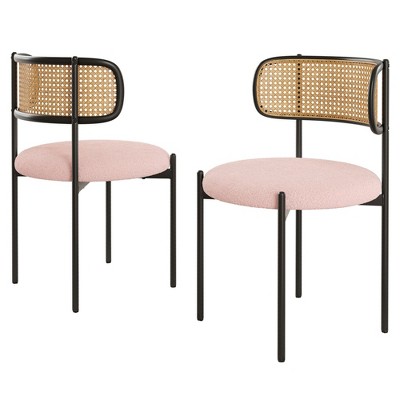AZL1 Life Concept Dining Sets Modern Upholstered Chairs Set of 2, Accent Kitchen Chairs Rattan Back for Dining Room, Pink, 20.5"*20.5"*30"