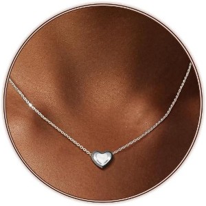 Gold Silver Plated Heart Choker Necklace Dainty Love Jewelry Gift Tinty Puff Heart-Silver - 1 of 4