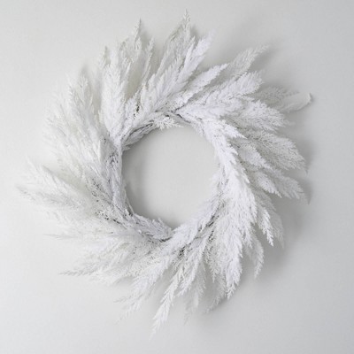 28"H Sullivans Artificial White Cypress Christmas Wreath, Indoor Christmas Decor