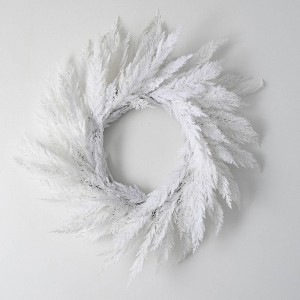 28"H Sullivans Artificial White Cypress Christmas Wreath, Indoor Christmas Decor - 1 of 4