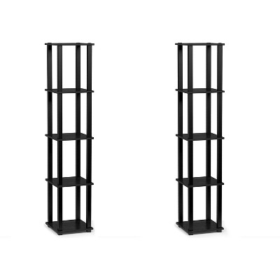 Furinno Turn-N-Tube 5 Tier Wooden PVC Corner Display Shelf Bookcase for Living Room, Dining Room, Bedroom, and Office Spaces, Americano Black (2 Pack)