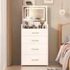 3 in 1 Small Vanity Desk with Flip-Top Mirror, Makeup Vanity Desk with Hidden Stool, Glass Desktop & 3 Modes Adjustable Lights, White - 2 of 4