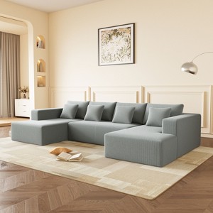 Corduroy U Shaped Sectional Sofa Couch, Reversible & Spacious, Ultimate Comfort with Plush Cushions, Perfect for Modern Living Rooms - 1 of 4