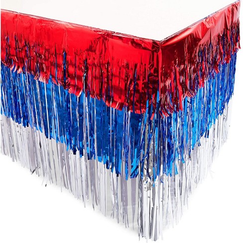 Sparkle And Bash 2 Pack Red White Blue Metallic Foil Fringe Table Skirt For Patriotic Party Decorations 9 X 2 5 Ft Target