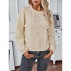 Women Solid Color Twisted Knot Retro Loose Long-Sleeved Pullover Sweater - 2 of 4