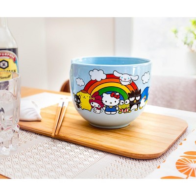 Hello Kitty Rainbow Ceramic Ramen Bowl with Wooden Chopsticks