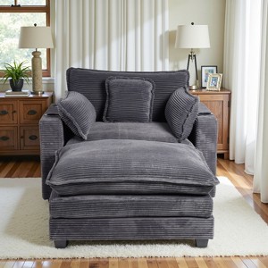 40'' Wide Corduroy Oversized Chair with Ottoman - Comfy Upholstered Lounge Armchair, USB & Cup Holders for Multi-Spaces - 1 of 4