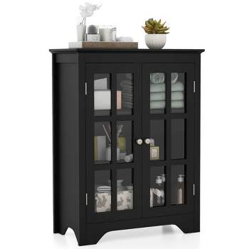 Costway Bathroom Floor Cabinet Display Storage Cabinet with Adjustable Shelves Black/White