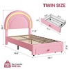 Twin Upholstered LED Bed Frame with Storage Drawer, Rainbow Headboard, Berber Fleece Princess Platform Bed for Kids, White - 3 of 4