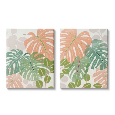 Stupell Industries Tropical Monstera Palm Leaves Green Orange