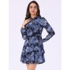 INSPIRE CHIC Women's Summer Floral Layered Tie V-Neck Semi-Sheer Long Sleeve Mini Dress - 3 of 4