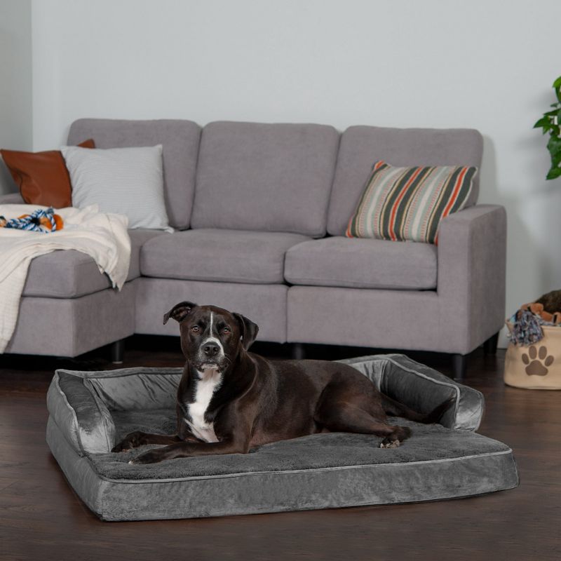 FurHaven Plush & Velvet Comfy Couch Cooling Gel Top Memory Foam Sofa-Style Dog Bed, 3 of 4