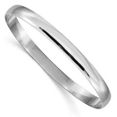 Black Bow Jewelry 6mm 14k White Gold Polished Half Round Solid Bangle Bracelet