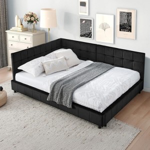 RISOKEYS Full Size L-Shaped Daybed - Velvet Upholstered Sofa Bed Frame with Wood Slats for Living Room,Bedroom - No Box Spring Needed - 1 of 4