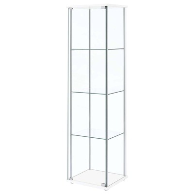Sleek White and Chrome 4-Shelf Tall Curio Cabinet