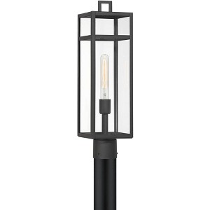 John Timberland San Lucas 21 3/4" High Modern Outdoor Post Light Fixture Pole Porch House Exterior Weatherproof Sand Black Metal Clear Glass Shade - 1 of 4
