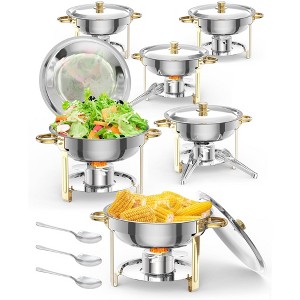 5QT Chafing Dish Buffet Set, NSF Round Stainless Steel Chafers with Lid & Lid Holder, Spoon & Tweezer for Parties Weddings Dinners, Gold - 1 of 4