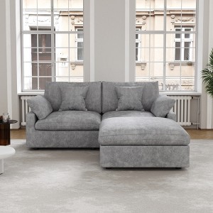 83" Cloud Couch Sectional for Living Room, Down Filled Modular Couch,L Shaped Sofas with Ottoman,Convertible Couch,Covers Washable&Replaceable,Gray - 1 of 4