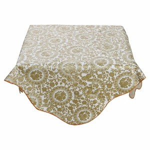 PiccoCasa Square Vinyl Water Oil Resistant Printed Tablecloths Golden Turntable Flower 35"x35" - 1 of 3