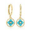 Ross-Simons Italian Turquoise Flower Hoop Drop Earrings in 10kt Yellow Gold - 2 of 3