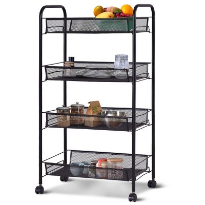 Costway 4 Tier Utility Storage Rack Trolley Cart Home Kitchen Organizer  Baskets Black