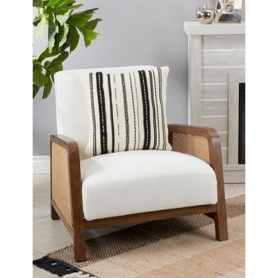 Black and White Cotton Cord Appliqué Square Throw Pillow