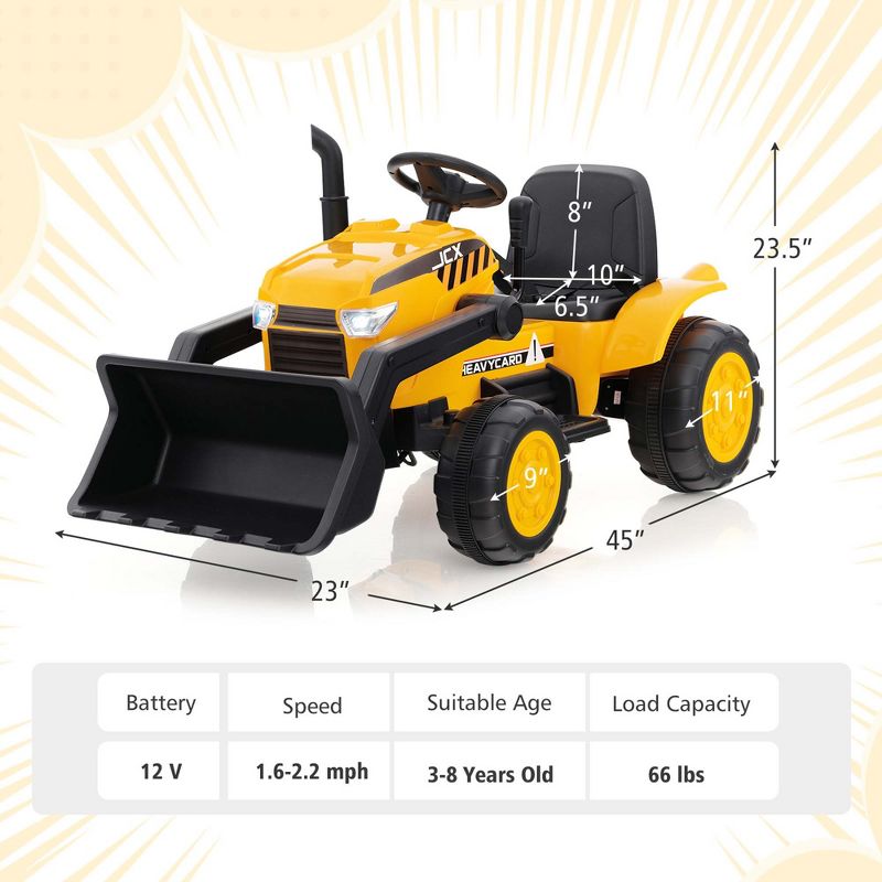 Costway 12V Kids Ride On Excavator Digger Electric Bulldozer Tractor RC with Light & Music, 4 of 11