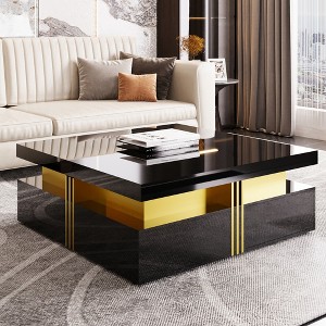 GDFStudio Stewart Modern Glossy Square Storage Coffee Table with 4