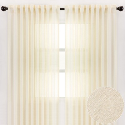 Yellow Faux Belgian Flax Semi-Sheer Window Curtain Panels, 52 x 96 Inches