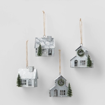 4pk Metal Galvanized House Christmas Tree Ornaments - Wondershop™