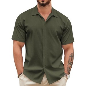 COOFANDY Men's Casual Button Down Shirts Short Sleeve Wrinkle-Free Summer Beach Wear - 1 of 4