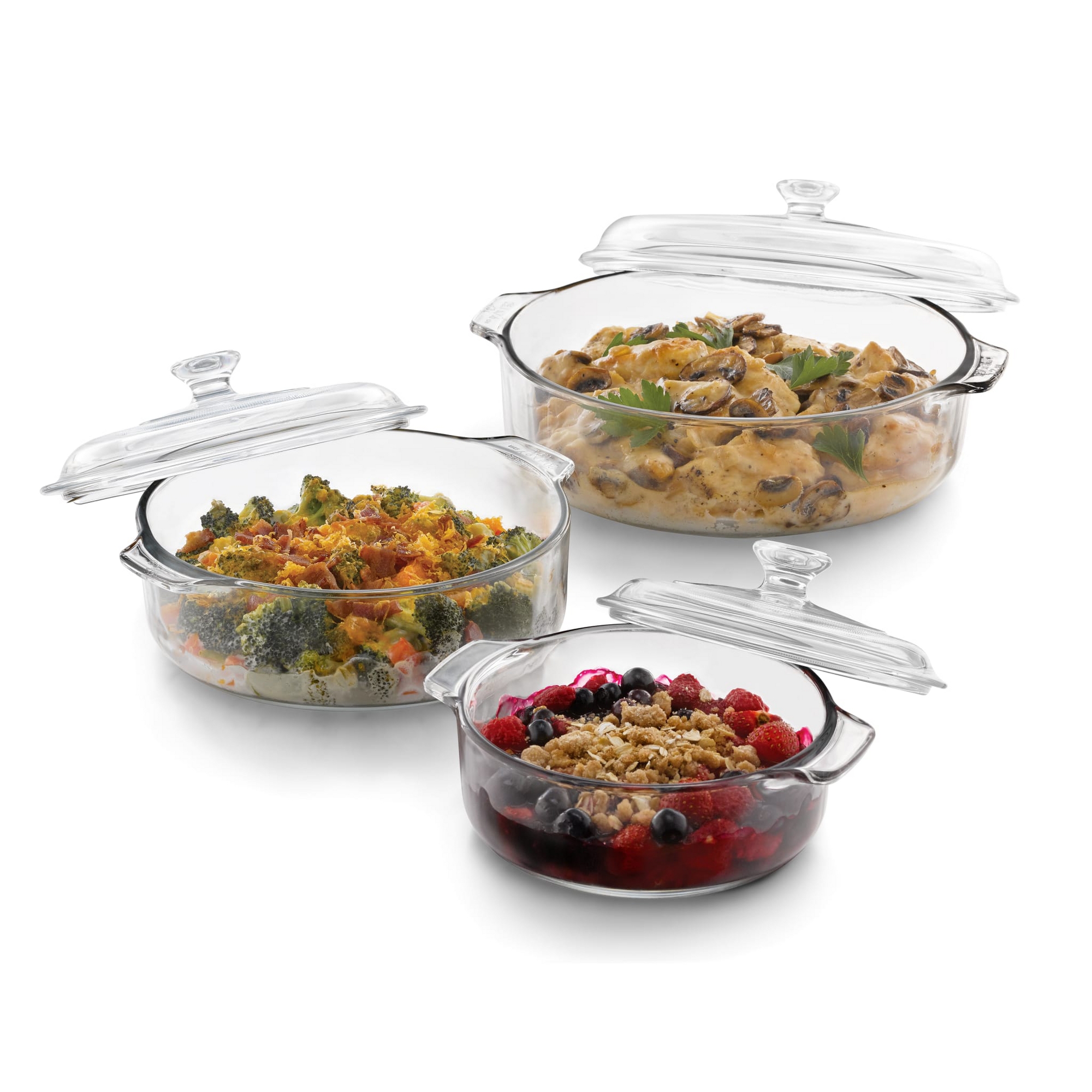 Libbey Baker's Basics 3 Piece Glass Casserole Baking Dish Set with Glass Covers