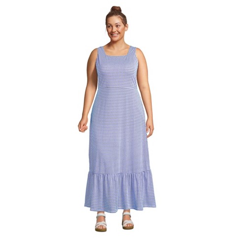 Lands' End Women's Plus Size Cotton Modal Square Neck Tiered Maxi