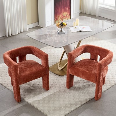 CAVINAS Modern Fabric Barrel Accent Chairs with Solid Wood Legs, Set of 2 Plush Chenille Upholstered Armchairs  for Living Room,Dining Room
