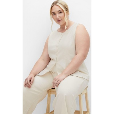 Women's Plus Size Vivien Linen Vest - cream | CITY CHIC