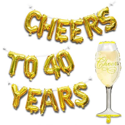 Blue Panda Cheers to 40 Years Gold Letters and Champagne Glass Balloons for Birthday Party Decorations