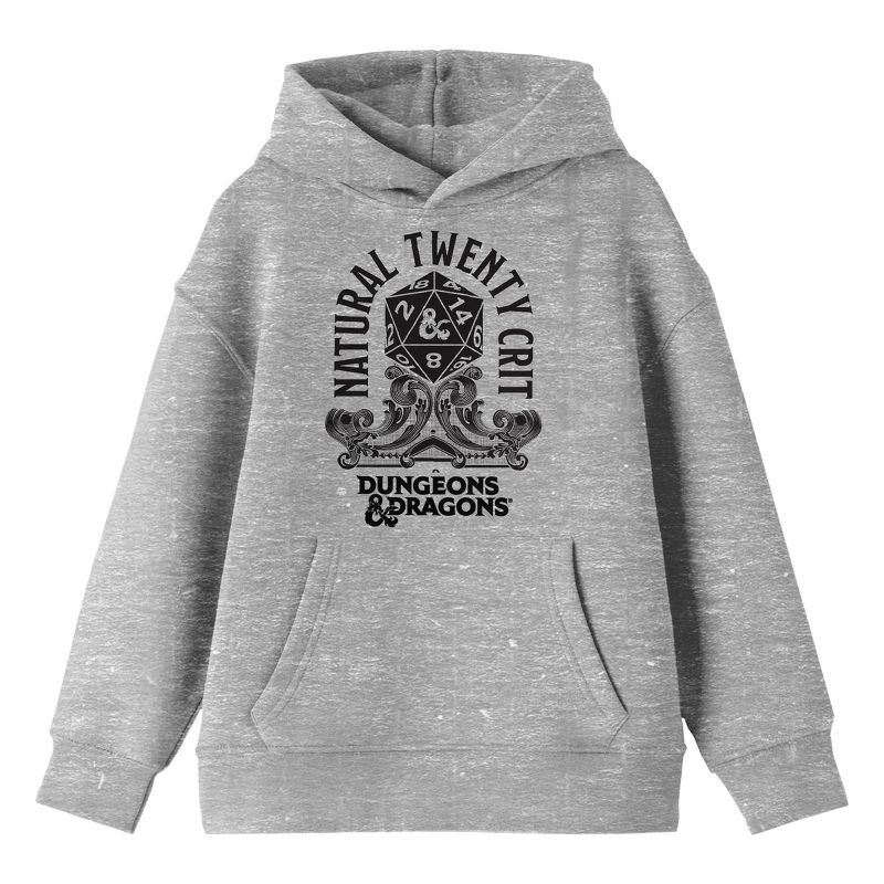 Bioworld Dungeons & Dragons Natural Twenty Crit Graphic with Logo Youth Athletic Heather Gray Hoodie, 1 of 4