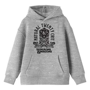 Bioworld Dungeons & Dragons Natural Twenty Crit Graphic with Logo Youth Athletic Heather Gray Hoodie