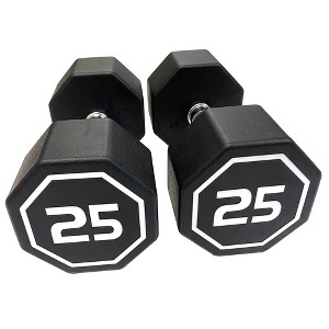 Naysaye Dumbbell Set of 2 25LBS Octagonal with Chrome Plated Contour Knurled Handle High End RPE Material for Home Gym, Silver, 13"*6"*6" - 1 of 4