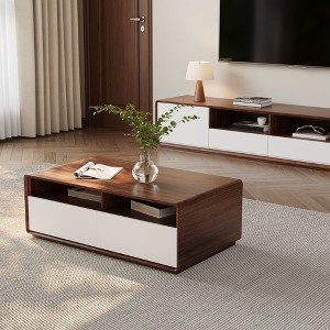 POVISON Fully-assembled 47" Rectangular Modern Coffee Table with Storage, Rectangular Wooden 4 Drawers Open Shelf Storage for Living Room - 1 of 4