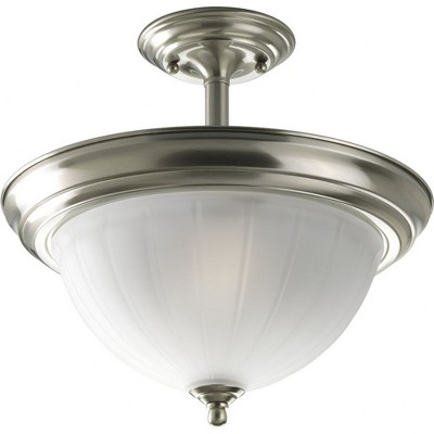 Progress Lighting Melon Collection 2-Light Semi-Flush Mount, Brushed Nickel, Etched Glass Shade