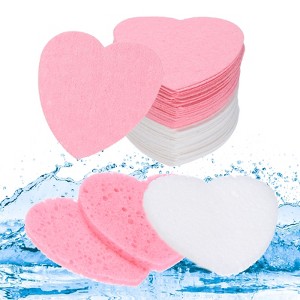 Unique Bargains Daily Skincare Home Travel Compressed Heart Shape Facial Sponges 2.5" 60 Pcs - 1 of 4