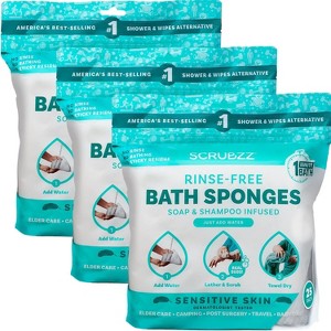 Scrubzz No Rinse Bath Wipes for Adults Bathing, Adult Rinse Free Bath Sponges - Disposable - 1 of 4
