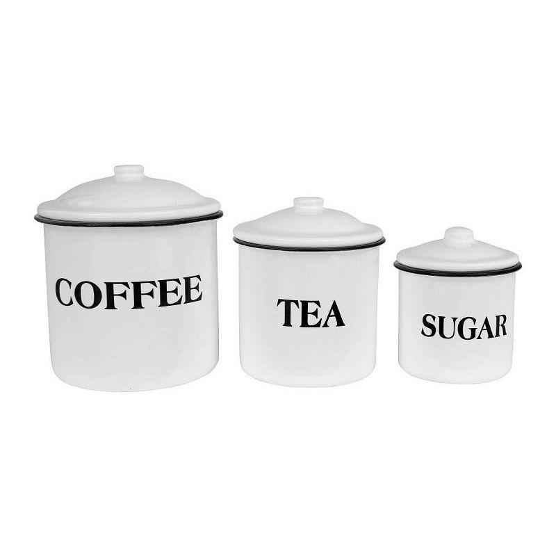 Storied Home Set of 3 &#39;Coffee Tea Sugar&#39; Metal Containers with Lid, 1 of 11