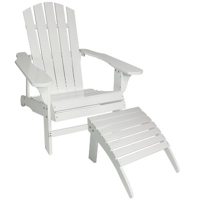 Sunnydaze Outdoor Classic Natural Fir Wood Lounge Patio Adirondack Chair and Ottoman Set - White - 2pc