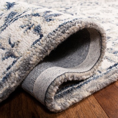 Handmade Ivory and Blue Wool Cotton Tufted Runner Rug