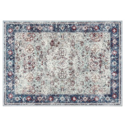 Area Rug Washable Rug Gray Vintage Traditional Distressed Indoor Foldable Thin Retro Accent Floral Print Non Slip Carpet Color Tone