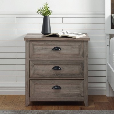Gray Wash 25" 3 Drawer Farmhouse Nightstand