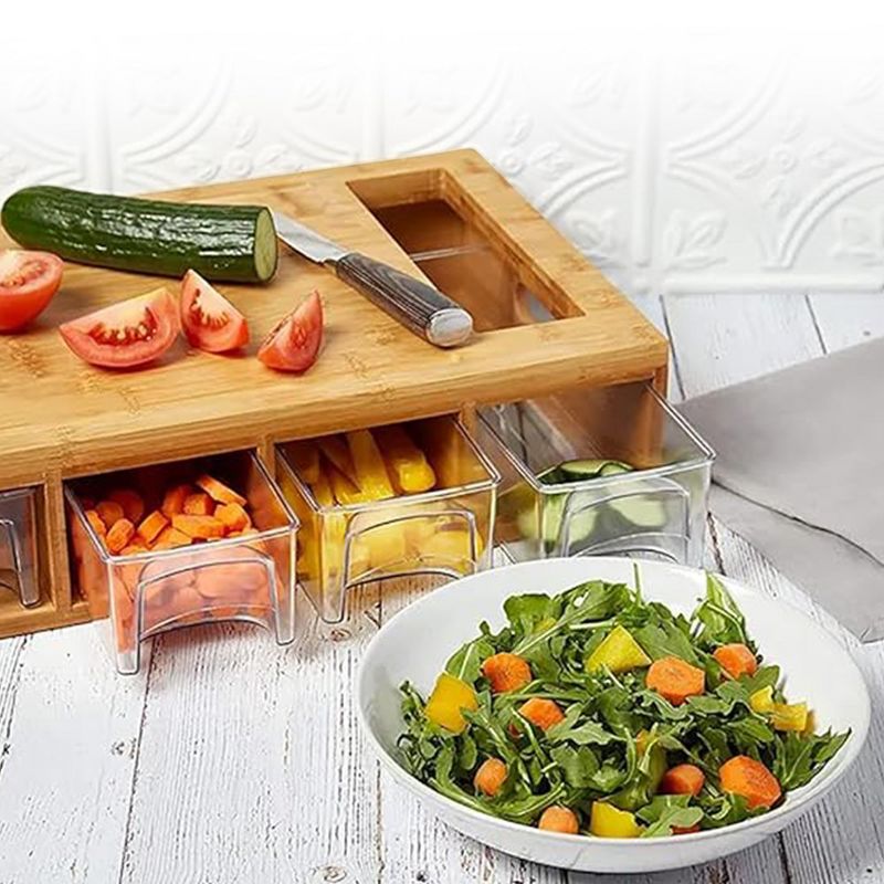 Cheer Collection Bamboo Cutting Board with 4 Removable Storage Trays, 5 of 9