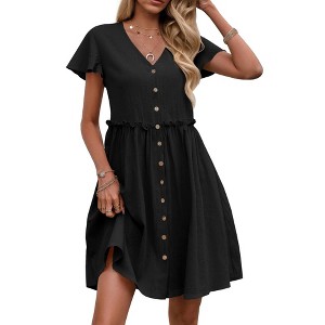 Coolmee Women's Elegant Dress with Flutter Sleeves A Line Casual Midi Dress - 1 of 4